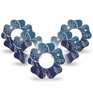 ExpressionMed Blue Dreamcatcher Freestyle Libre 2 and Libre 2 Plus Flower Shape Tape, Abbott Lingo, 5-Pack Tape Ocean Hues Plaster CGM Design