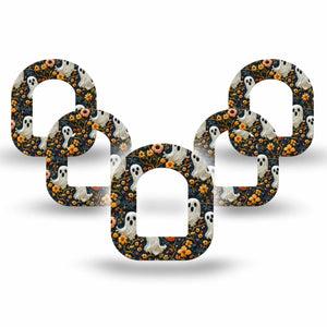 ExpressionMed Embroidered Ghost Omnipod Mini Tape, 5-Pack Tape Orange Florals and Ghouls, Adhesive Tape Pump Design