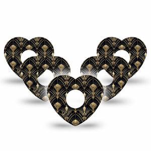 ExpressionMed Midnight Deco Freestyle Libre 3 and Libre 3 Plus Heart, 5-Pack Vintage deco pattern Overlay Tape for Continuous Glucose Monitor