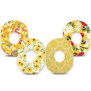 ExpressionMed Daisy Meadow Variety Pack Dexcom G7 Tape, Dexcom Stelo Glucose Biosensor System, 4-Pack Tape Variety Yellow Butterflies and Bees, Overlay Tape CGM Design
