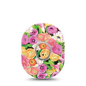 ExpressionMed Hand Painted Flowers Dexcom G7 Sticker and Tape, Dexcom Stelo Glucose Biosensor System, painting of pink flowers Vinyl Sticker and Tape Pairing Continuous Glucose Monitor Design