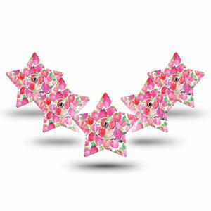 ExpressionMed Strawberry Crush Freestyle Libre 3 Star Shape Tape 5-Pack Tape and 5-Pack Sticker Watercolor Strawberry Patch CGM Design