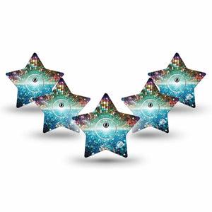 ExpressionMed Disco Lights Freestyle Libre 3 and Libre 3 Plus Star, 5-Pack Tape and 5-Pack Sticker Graphic light pattern Fixing Ring Patch for Continuous Glucose Monitor