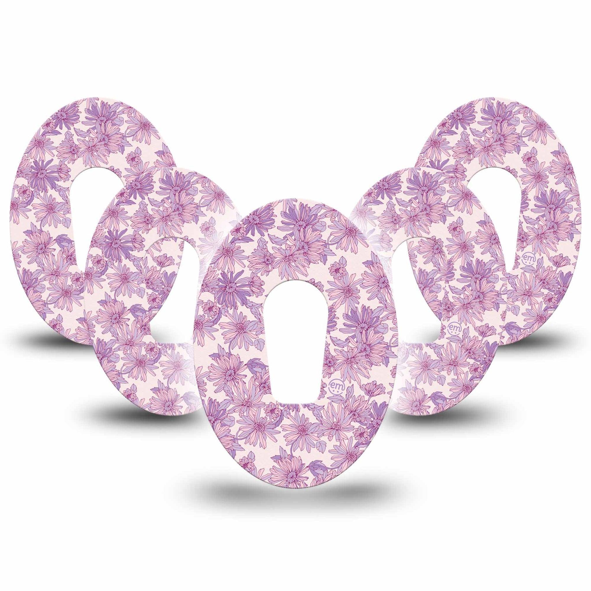 ExpressionMed Purple Daisy Dexcom G6 Tape, 5-Pack Tape Cute Purple Daisies, Plaster Continuous Glucose Monitor Design
