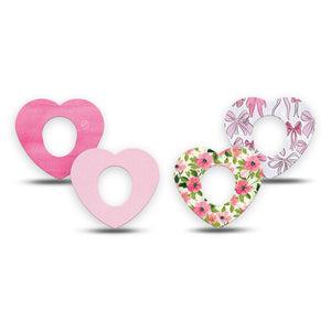 ExpressionMed Soft Pink Dexcom G7 and Dexcom Stelo Glucose Biosensor System Heart, 4-Pack Tape Cute bows and florals Fixing Ring Tape for Continuous Glucose Monitor