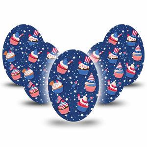 ExpressionMed Patriotic Cupcakes Medtronic Guardian Enlite Universal Oval 5-Pack Liberty Inspired Cupcakes Overlay Tape Continuous Glucose Monitor Design