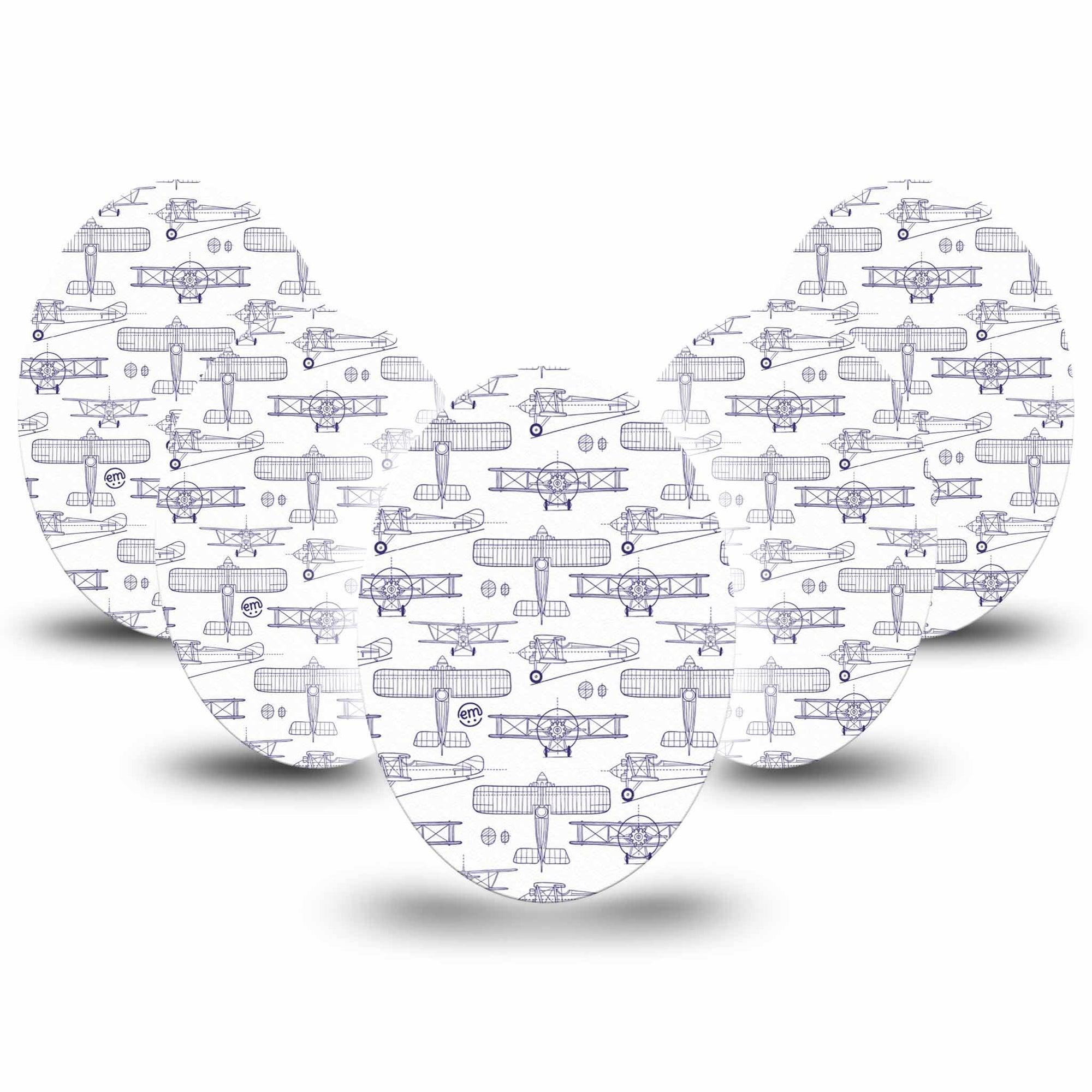 ExpressionMed Airplane Medtronic Guardian Enlite Universal Oval, 5-Pack Tape Stenciled Aircraft, Plaster CGM Design