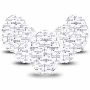 ExpressionMed Airplane Medtronic Guardian Enlite Universal Oval, 5-Pack Tape Stenciled Aircraft, Plaster CGM Design