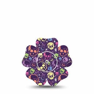ExpressionMed Neon Skulls Freestyle Libre 2 and Libre 2 Plus Flower Shape Tape, Abbott Lingo, Single Tape and Single Sticker Glowing Neon Skulls Inspired, Plaster CGM Design
