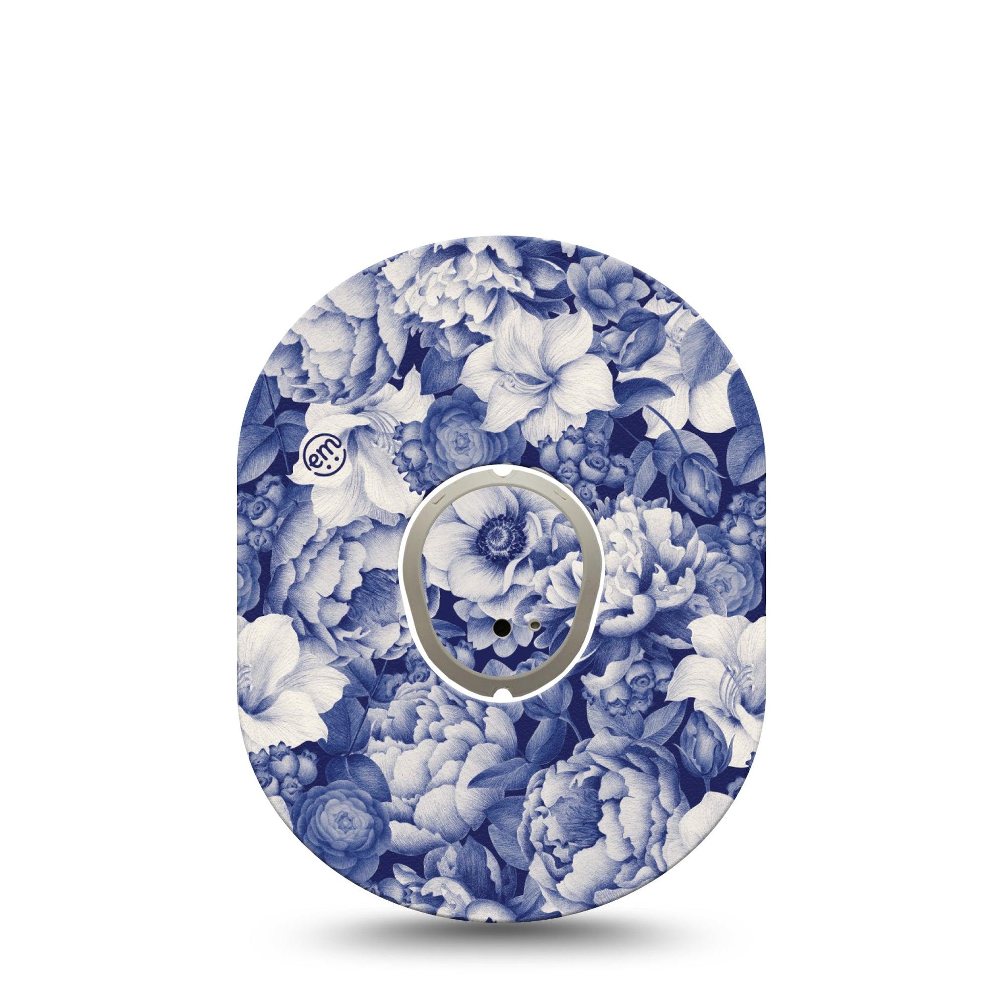 ExpressionMed Moody Blues Dexcom G7 Sticker and Tape, Dexcom Stelo Glucose Biosensor System,  Beautiful Calming Blue Garden, Vinyl Sticker and Tape Pairing Continuous Glucose Monitor Design