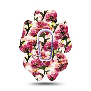 ExpressionMed Maroon Flowers Dexcom G6 Flower Shape Tape, Single Tape and Single Sticker Crimson Flowers, Adhesive Patch Continuous Glucose Monitor Design