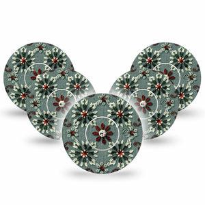 ExpressionMed Green Embroidery Freestyle Libre and Libre 2 Plus Tape, Abbott Lingo, 5-Pack Tape and 5-Pack Sticker Autumn Winter Style Embroidery, Fixing Ring Tape Continuous Glucose Monitor Design