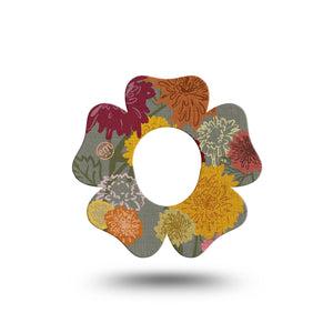 ExpressionMed Chrysanthemums Dexcom G7 Flower Shape Tape, Dexcom Stelo Glucose Biosensor System, Single Colorful Flowers Inspired Adhesive Tape CGM Design