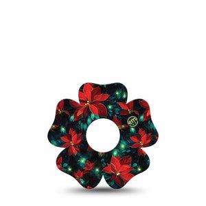 ExpressionMed Christmas Floral Freestyle Libre 3 and Libre 3 Plus Flower Shape Tape, Single Tape Poinsettia Florals, Overlay Tape CGM Design
