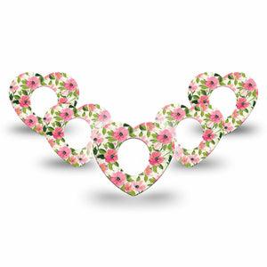ExpressionMed Painter’s Cosmos Dexcom G7 and Dexcom Stelo Glucose Biosensor System Heart, 5-Pack Rosy pink blooms Waterproof Adhesive Tape for Continuous Glucose Monitor