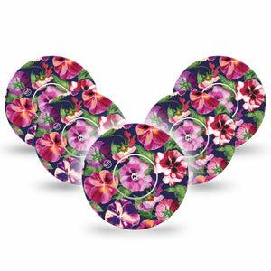 ExpressionMed Flower Girl Pansies Freestyle Libre Tape, Abbott Lingo, 5-Pack Tape and 5-Pack Sticker Large Petal Florals, Fixing Ring Tape Continuous Glucose Monitor Design