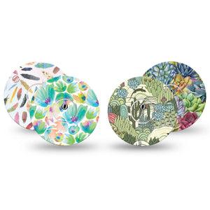 ExpressionMed Desert Succulent Variety Pack  Freestyle Libre 3 and Libre 3 Plus Tape 4-Pack Tape and 4-Pack Sticker Variety Desert Florals, Adhesive Tape Continuous Glucose Monitor Design
