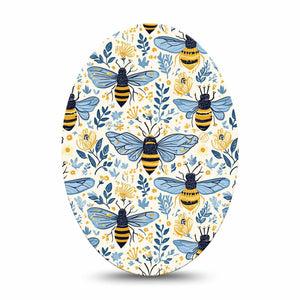 ExpressionMed Busy Bees Medtronic Guardian Enlite Universal Oval, Single Tape Blue and gold Vinyl Decoration for CGM