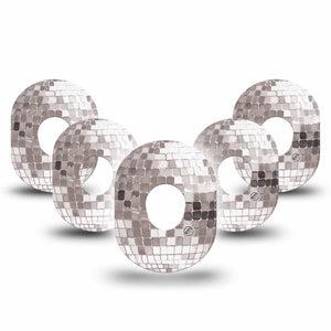 ExpressionMed Mirror Ball Dexcom G7 and Dexcom Stelo Glucose Biosensor System, 5-Pack Silver inspired ball Adhesive Patch for Continuous Glucose Monitor