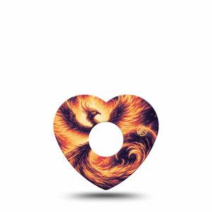 ExpressionMed Rising Phoenix Freestyle Libre 3 and Libre 3 Plus Heart Shape Tape, Single Tape Mythical Firebird, Patch CGM Design