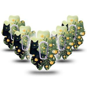 ExpressionMed Jungle Cat Dexcom G6 Flower, 5-Pack Tape and 5-Pack Sticker Golden tulips and cat Fixing Ring Patch for Continuous Glucose Monitor