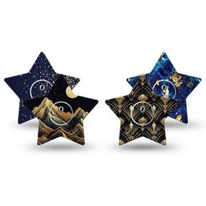 ExpressionMed Midnight Majesty Variety  Pack Freestyle Libre 3 and Libre 3 Plus Star, 4-Pack Tape and 4-Pack Sticker Variety Gold metallic inspired Fixing Ring Tape for CGM