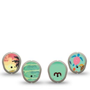 ExpressionMed Reef Riders Variety Pack Dexcom G7 Sticker 4-Pack Sticker Ocean Life Turtles, Vinyl Decoration  CGM Design