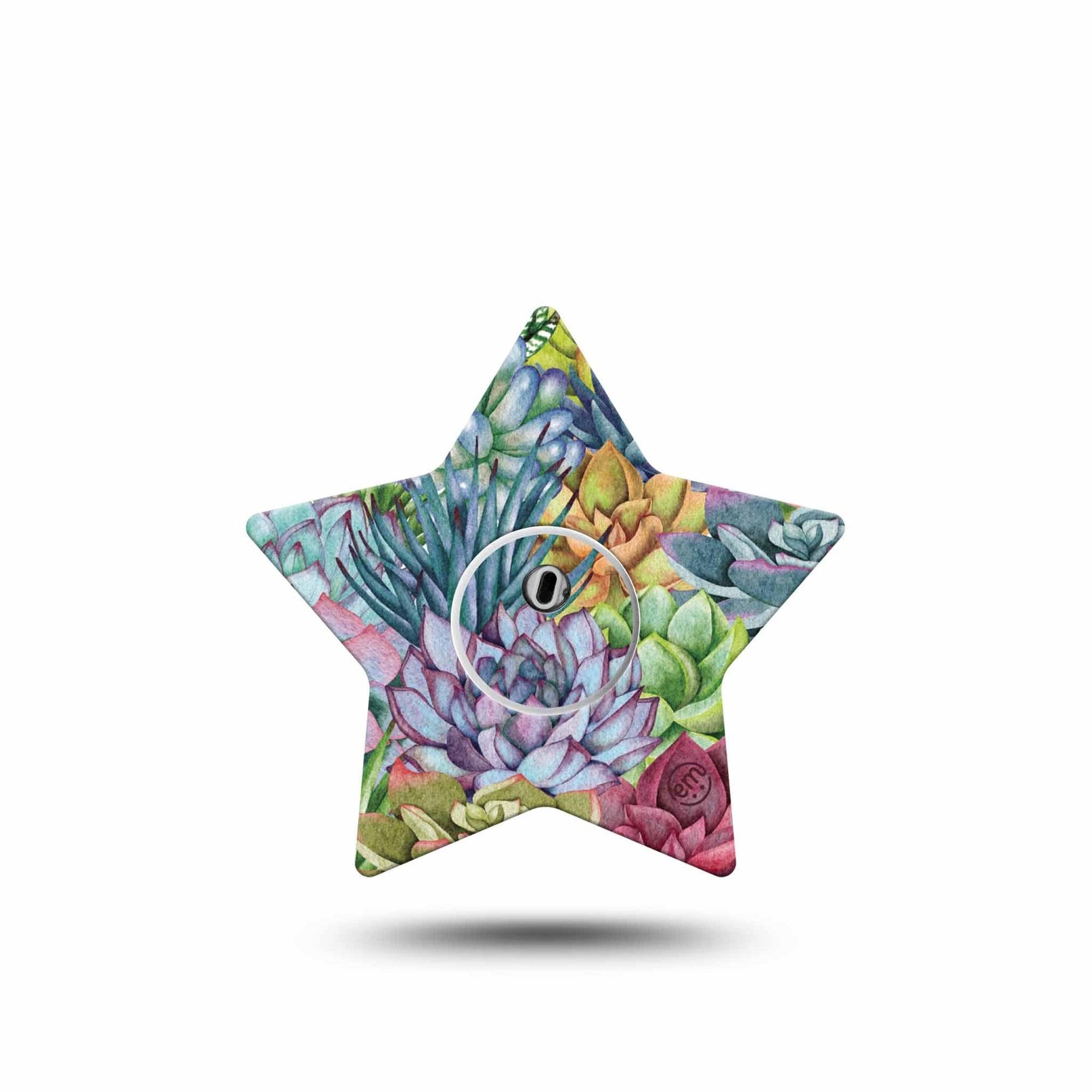 ExpressionMed Blue Succulents Freestyle Libre 3 and Libre 3 Plus Star Shape Tape Single Tape and Single Sticker Fresh Plant, Patch CGM Design
