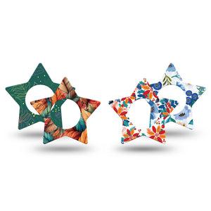 ExpressionMed Riptide Blossoms Variety Pack Freestyle Libre 2 and Libre 2 Plus Star Shape Tape, Abbott Lingo,  4-Pack Tape Christmas Stems In Orange Blue, Adhesive Tape CGM Design