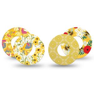 ExpressionMed Daisy Meadow Variety Pack Freestyle Libre and Libre 2 Plus Tape, Abbott Lingo, 4-Pack Tape Variety Bright Yellow Tones, Fixing Ring Tape Continuous Glucose Monitor Design