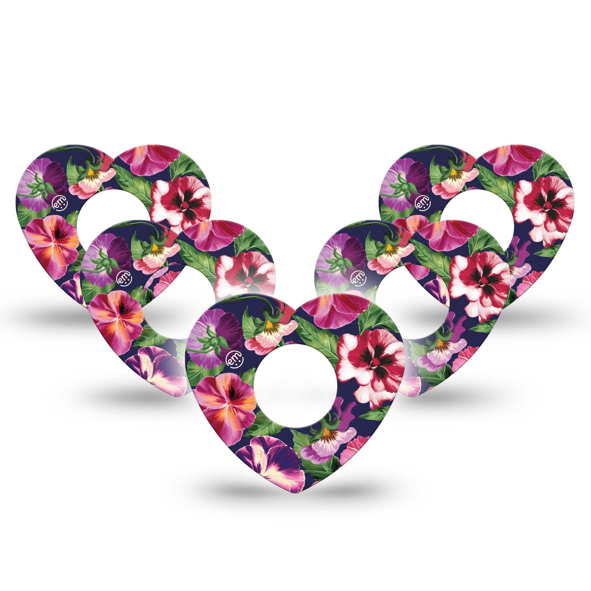 ExpressionMed Flower Girl Pansies Infusion Set Heart Shape Tape 10-Pack Tape Winter Floral Pansy, Adhesive Tape Continuous Glucose Monitor Design