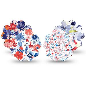 ExpressionMed Summer Flowers Freestyle Libre 2 Flower Shape Tape, Abbott Lingo,  4-Pack Tape and 4-Pack Stickers Variety USA Flowers Fixing Ring Tape CGM Design