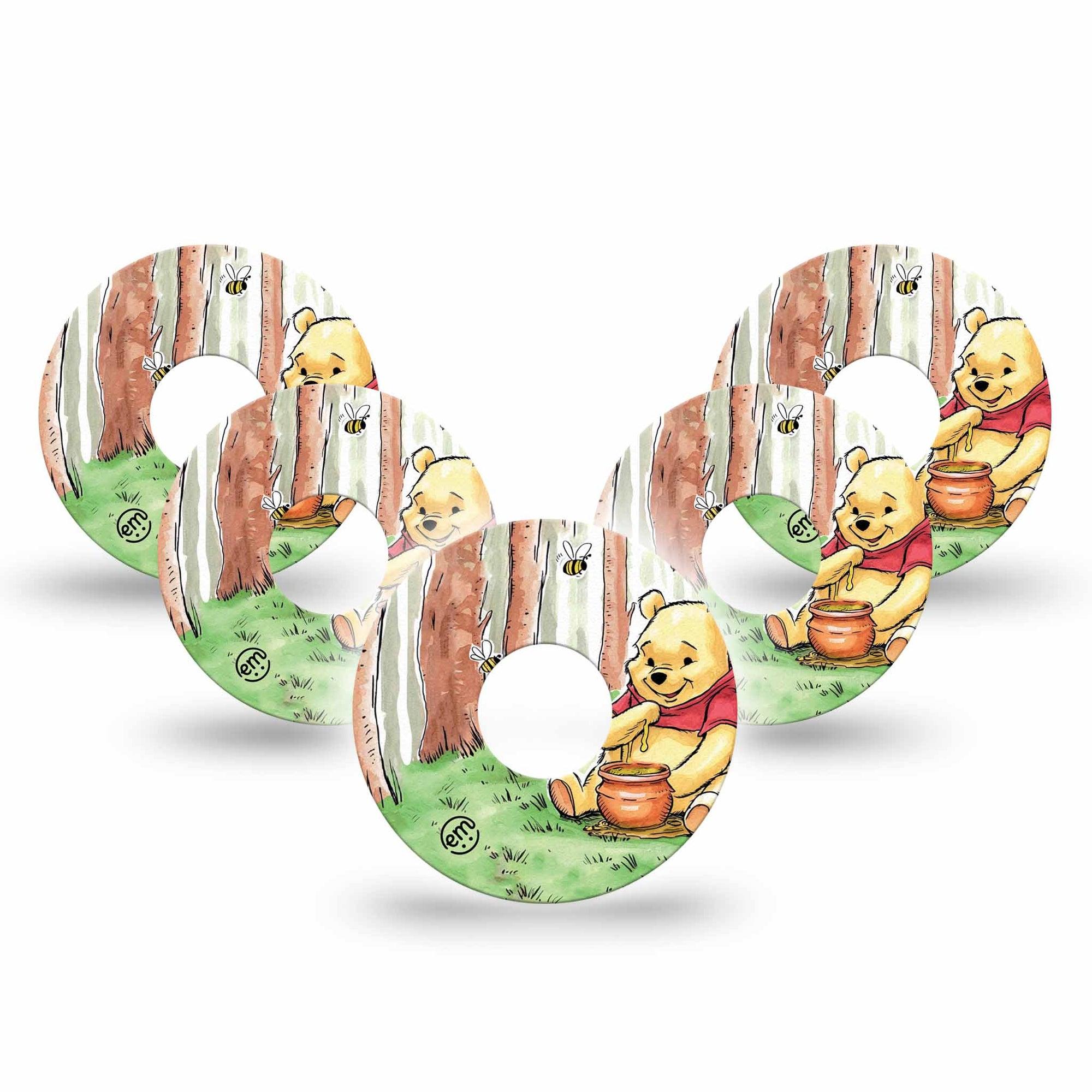 ExpressionMed Winnie the Pooh Freestyle Libre 3 Tape 5-Pack Pooh Bear Eating Honey Adhesive Tape CGM Design