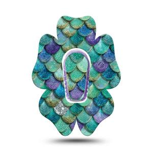 ExpressionMed Mermaid Scales Dexcom G6 Flower, Single Tape and Single Sticker fantasy sea pattern Adhesive Tape for CGM