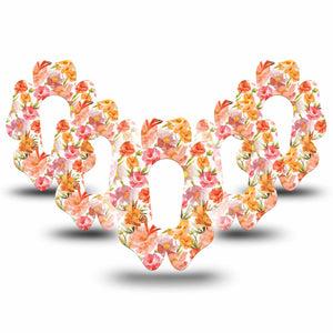 ExpressionMed Peach Dusk Dexcom G6 Flower Shape Tape, 5-Pack Tape Pink Orange Flowers, Adhesive Patch Continuous Glucose Monitor Design