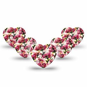 ExpressionMed Maroon Flowers Freestyle Libre 3 and Libre 3 Plus Heart Shape Tape 5-Pack Tape and 5-Pack Sticker Crimson Flowers, Patch CGM Design