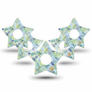 ExpressionMed Watercolor Geometrics Freestyle Libre 3 Star Shape Tape 5-Pack Glass Tile Inspired Patch CGM Design