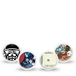 ExpressionMed Outlaw Legends Variety Pack Freestyle Libre and Libre 2 Plus Sticker, Abbott Lingo, 4-Pack Sticker Variety Bold Cartoon Designs, Vinyl Graphics Continuous Glucose Monitor Design