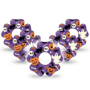 ExpressionMed Happy Halloween Infusion Set Flower Shape Tape 10-Pack Purple Halloween Motifs Plaster Continuous Glucose Monitor Design