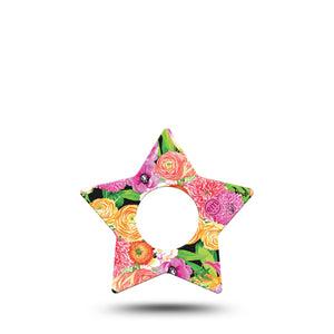 ExpressionMed Hand Painted Flowers Infusion Set Star Shape Tape 5-Pack Tape Custom Flowers, Fixing Ring Patch Continuous Glucose Monitor Design