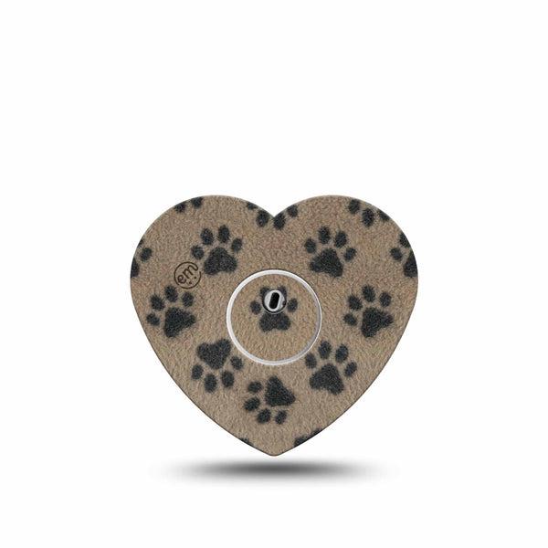 ExpressionMed Fuzzy Pawprints Freestyle Libre 3 and Libre 3 Plus Heart, Single Tape and Single Sticker Brown paw prints Patch for CGM