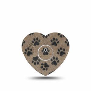 ExpressionMed Fuzzy Pawprints Freestyle Libre 3 and Libre 3 Plus Heart, Single Tape and Single Sticker Brown paw prints Patch for CGM