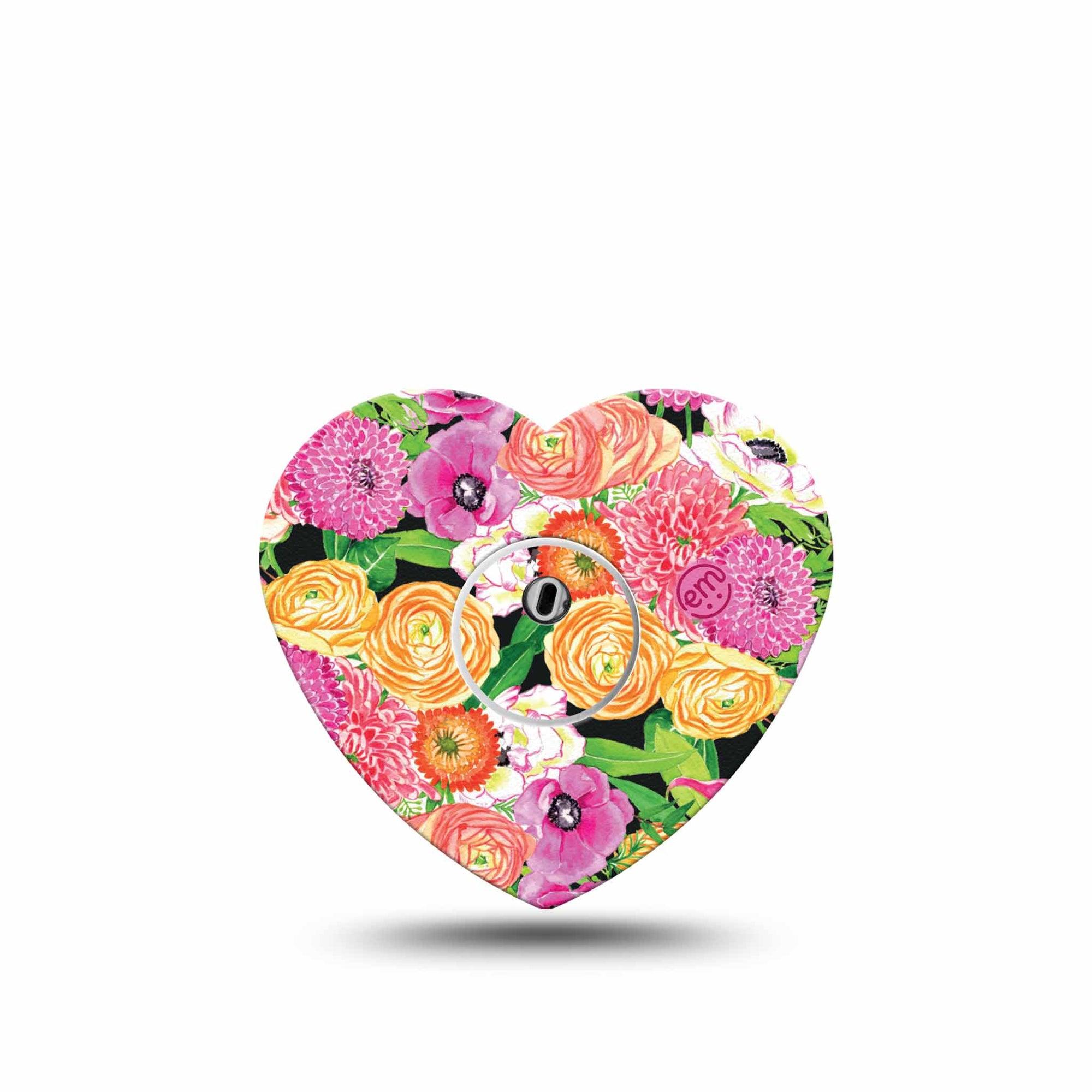 ExpressionMed Hand Painted Flowers Freestyle Libre 3 Heart Shape Tape Single Tape and Single Sticker Pictured Pink Flowers Patch CGM Design