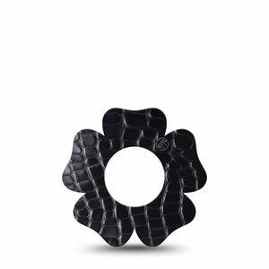 ExpressionMed Black Aligator Skin Freestyle Libre 2 and Libre 2 Plus Flower Shape Tape, Abbott Lingo, Single Tape Black Sleek Alligator Print, Plaster CGM Design
