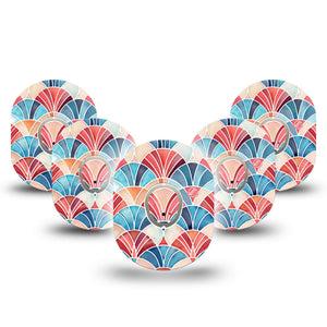ExpressionMed Watercolor Fan Dexcom G7 and Dexcom Stelo Glucose Biosensor System, 5-Pack Tape and 5-Pack Sticker Stained glass fan pattern Accessories for Continuous Glucose Monitor