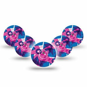 ExpressionMed Violet Vortex Freestyle Libre 3 and Libre 3 Plus Tape 5-Pack Tape and 5-Pack Sticker Retro-Inspired Mishmash Of Shapes, Adhesive Tape Continuous Glucose Monitor Design