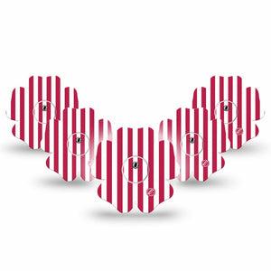 ExpressionMed Red Stripes Freestyle Libre 3 and Libre 3 Plus Flower, 5-Pack Tape and 5-Pack Sticker Fun summer stripes Waterproof Plaster for Continuous Glucose Monitor