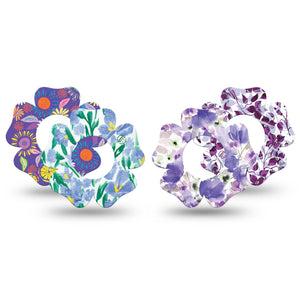 ExpressionMed Twilight Garden Variety Pack Freestyle Libre 2 Flower Shape Tape, Abbott Lingo,  4-Pack Variety Decorative Lilac Blue Petals Fixing Ring Tape CGM Design