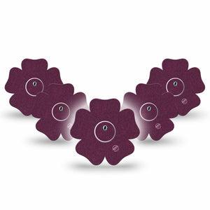ExpressionMed Wine Red Freestyle Libre 3 and Libre 3 Plus Flower Shape Tape, 5-Pack Tape and 5-Pack Sticker Solid Color, Overlay Tape CGM Design