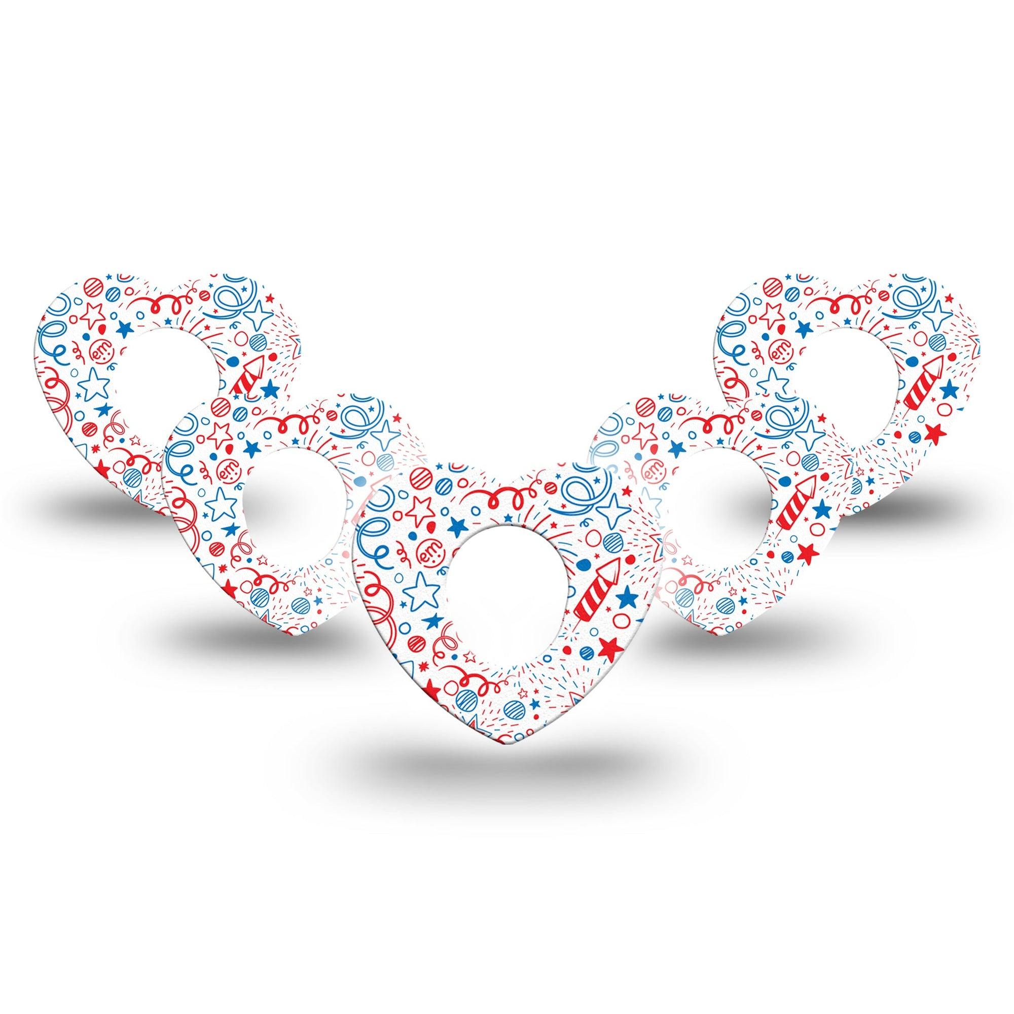 ExpressionMed Firework Doodles Dexcom G7 Heart Shape Tape, Dexcom Stelo Glucose Biosensor System, 5-Pack Scribbled Sky Spectacle Fixing Ring Tape CGM Design